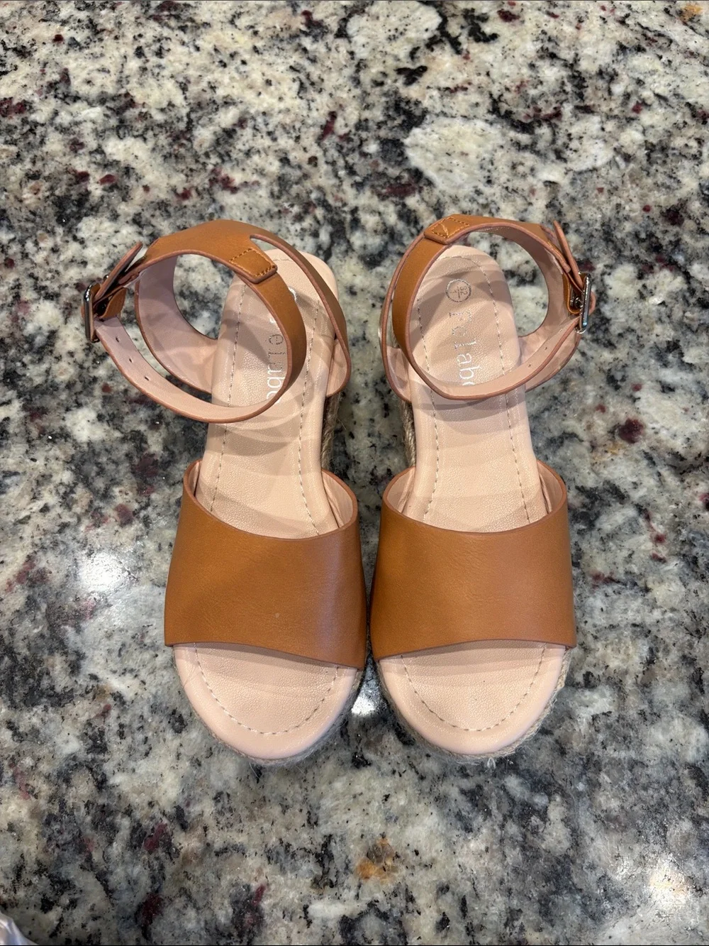 Kids Tan Espadrille-Style Platform Sandals with Ankle Strap